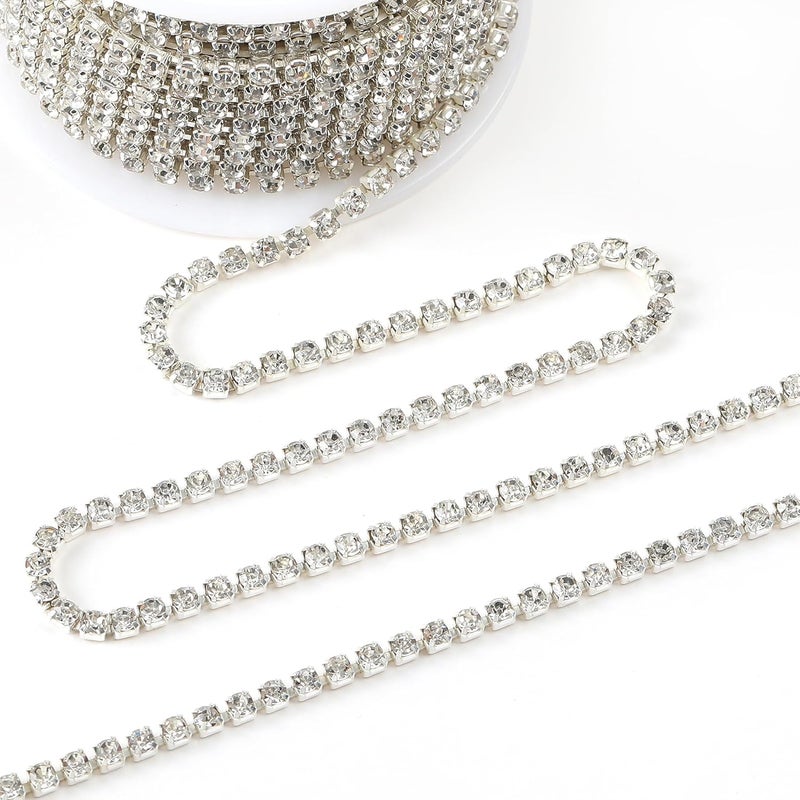 Rytenz 10 Yards 3MM White Rhinestone Close Chain Trim for Sewing Crafts, DIY Decoration, Jewelry, Clothing, Shoes - Image 2